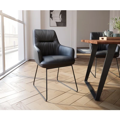 Afbeelding van Armleunstoel Zelia Flex met armleuning slipframe zwart echt leer
