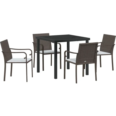 Afbeelding van vidaXL 5 delige tuinset met kussens bruin poly rattan