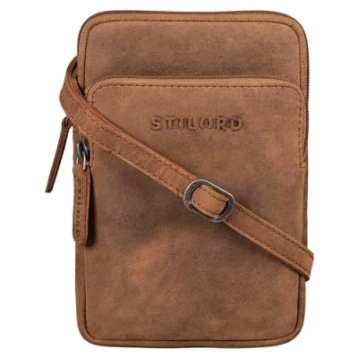Afbeelding van STILORD &#039;Elin&#039; Telefoontasje Crossbody Leer Vintage Borsttas Lederen Schoudertas voor Dames Heren Klein Nektasje Sling Bag XS Handtas Echt Leer, Kleur:tan donker bruin
