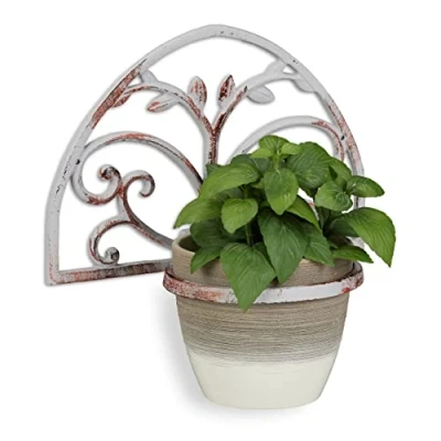 Afbeelding van Relaxdays bloempothouder hanging basket bloempothanger gietijzer wandhaak wit