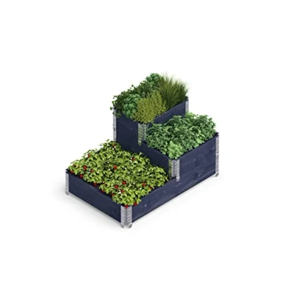 Afbeelding van Upyard Stepped Bed modern verhoogd bloembed van pallets modulair, meertraps natuurlijk hout voor tuin en terras, 120 x 80 58,5, zwart