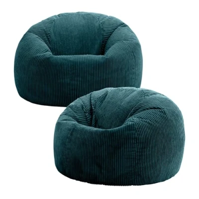 Afbeelding van icon Kingston Grote zitzak, set van 2, Jumbo Cord Bean Bag, Teal Green, zitzakstoel voor volwassenen met vulling inbegrepen, comfortabele loungestoel alle leeftijden
