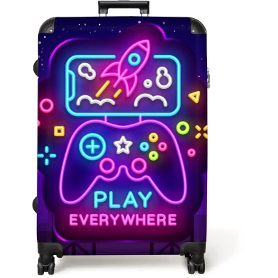 Afbeelding van NoBoringSuitcases.com® Koffer groot Reiskoffer lichtgewicht Gaming Console Neon Jongens Rolkoffer met 4 wielen Grote trolley XL 98 liter bagage