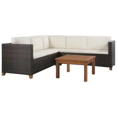 Afbeelding van 4 delige Loungeset met kussens poly rattan bruin