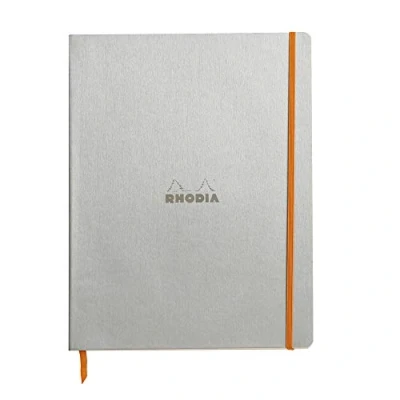Afbeelding van Rhodia Rhodiarama 117701C Notitieboek (met zacht deksel in DIN A4+, 220 x 297 mm, 80 vellen, microgeperforeerd, gelinieerd, met elastiek, bladwijzers, rekbare binnenzak) 1 stuk, zilver