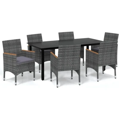 Afbeelding van vidaXL 7 delige Tuinset met kussens poly rattan grijs