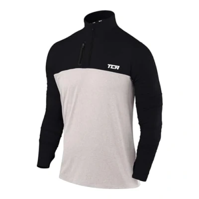 Afbeelding van TCA sportshirt heren lange mouw Sport shirt met halve rits Sneldrogend fietsshirt Hardloopshirt voorzak t Grijs/Zwart, M