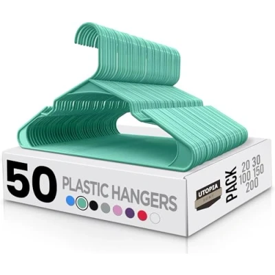 Afbeelding van Utopia Home 50 pack Aqua kunststof hangers voor kleding ruimtebesparende ingekerfde duurzaam en slank schoudergroeven, pak van stuks