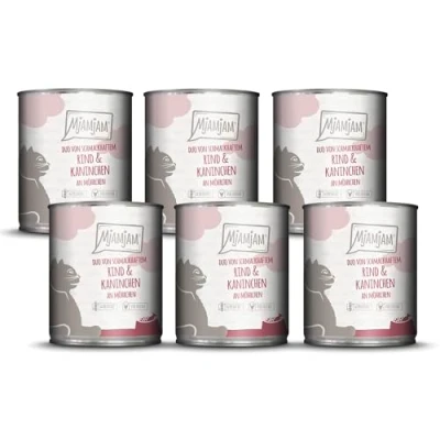 Afbeelding van MjAMjAM Premium natvoer voor katten DUO van smakelijk rundvlees &amp; konijn met worteltjes, pak 6 (6 x 800g), graanvrij extra vlees