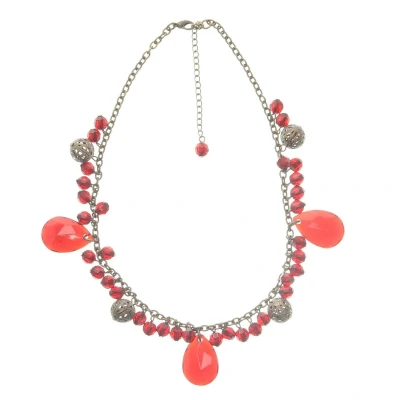 Afbeelding van Behave Ketting goud kleur met rode kralen hangers 44 cm