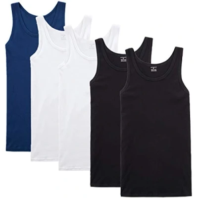 Afbeelding van NUOZA vest heren tanktop 5 pack fijne rib spieren shirts katoen alle maten en kleuren zwart wit blauw,S