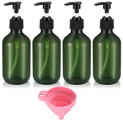 Afbeelding van Lege shampooflessen om te vullen, zeepdispenser, pompdispenser, shampoodispenser, pompfles, kunststof, lotiondispenser voor douche, shampoo, spoeling, badkamer, groen, 4 stuks