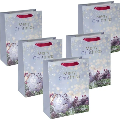 Afbeelding van SIGEL GT114 grote premium papieren cadeauzakjes, set van 5, 26 x 33 cm, blauw, groen, cadeauzakjes Kerstmis