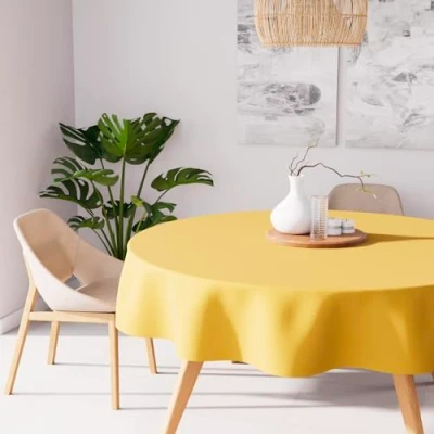 Afbeelding van Soleil d&#039;ocre, rond tafelkleed, anti vlekken, 180 cm, Alix, Stralend Geel