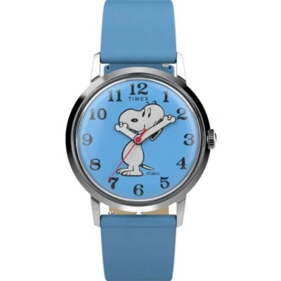 Afbeelding van Timex Marlin Hand Wound x Peanuts Reissue TW2W79400 Horloge Leer Blauw Ø 34 mm