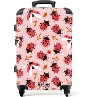 Afbeelding van NoBoringSuitcases.com® Kinderkoffer meisje Kindertrolley meisjes Rode lieveheersbeestjes op roze achtergrond Koffer kind groot Rolkoffer lichtgewicht Reiskoffer met 4 wielen Grote trolley XL 20 kg bagage