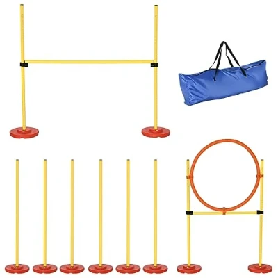 Afbeelding van PawHut Agility Sport voor honden, complete uitrusting, hagen, slalom + draagtas, geel