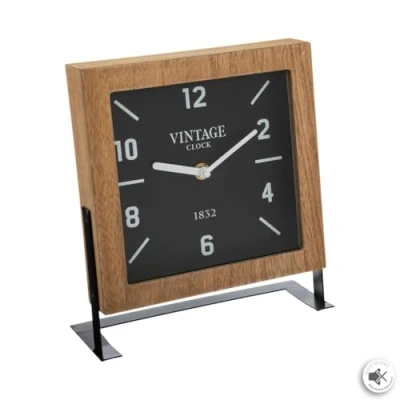 Afbeelding van Atmosphera Tafelklok Swiss op standaard bruin/zwart Dia 20 cm glas/metaal/mdf Tafelklokken