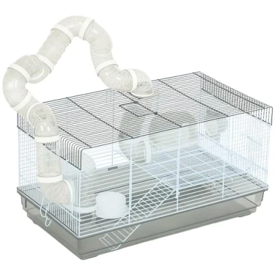 Afbeelding van PawHut hamsterkooi, knaagdierkooi, met tunnel en accessoires inbegrepen, handvat, staaldraad, 58 x 32 31 cm, grijs