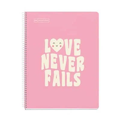 Afbeelding van Miquelrius Notebook berichten, 1 gekleurde strip, A4, 80 vellen horizontaal gelinieerd, 7 mm, papier 90 g, 4 boren, hard karton, roze
