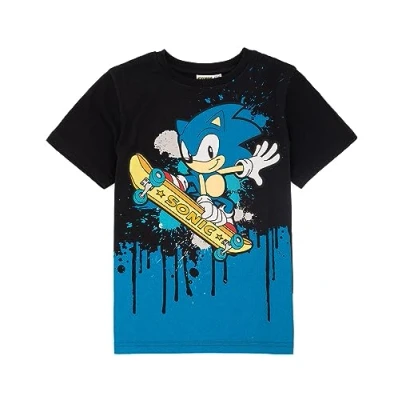 Afbeelding van SONIC THE HEDGEHOG Kids T Shirt Boys Character schaatsen Black Top, Zwart, 4 5 jaar