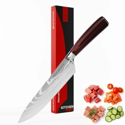 Afbeelding van Matakumi 8’’ Japans Koksmes Chef knife met Damascus Print Japanese style keukenmes Japanse Messen Koksmessen set