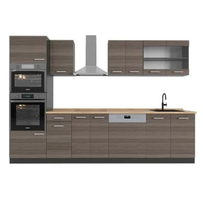 Afbeelding van Vicco Complete keukeneenheid R Line, Edel grijs/antraciet, 300 cm met hoge kast, zonder werkblad