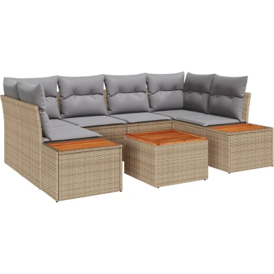 Afbeelding van vidaXL 7 delige Tuin Sofa Set met Kussens Beige Poly Rattan Acacia