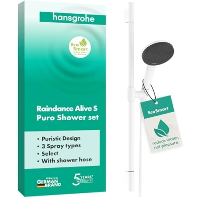Afbeelding van hansgrohe Raindance Alive Select S douchehouderset 125, 3 straals EcoSmart met doucheglijstang Unica Puro 65cm, 24602700