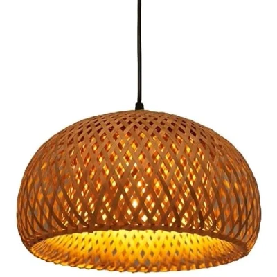Afbeelding van Op batterijen werkende rotan hanglamp met afstandsbediening, draadloos plafondhangend licht, geen bedrading Bamboe rieten kroonluchter voor keukeneiland woonkamer eetkamer (Color : Battery Operated_1