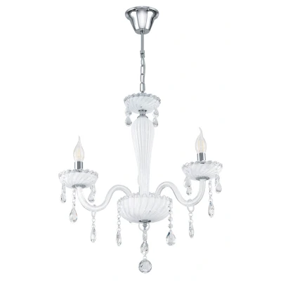 Afbeelding van Eglo Carpento Hanglamp, 3 lichts kroonluchter, vintage, shabby chic, hanglamp van verchroomd staal en wit glas, eettafellamp, woonkamerlamp met E14 fitting