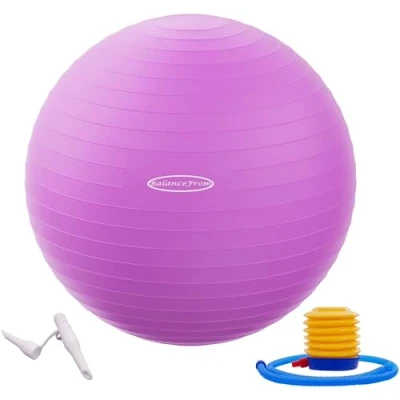 Afbeelding van BalanceFrom Anti burst en slipbestendige oefenbal, yogabal, fitnessbal, geboortebal met snelpomp, 2 lb capaciteit (48 55 cm, M, paars)