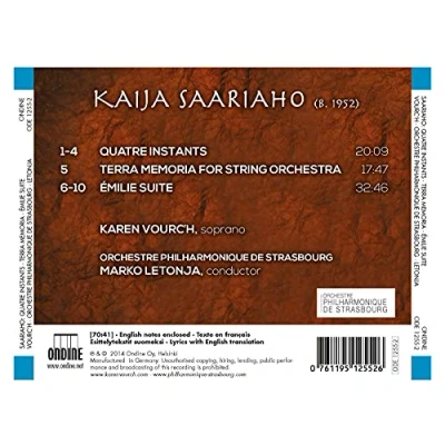 Afbeelding van Orchestre Philharmonique De Strasbourg Letonja Saariaho: Emilie Suite; Quatre Instants; Terra Memoria (CD)