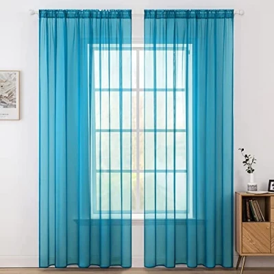Afbeelding van MIULEE Raamgordijnen, pure kleur, transparant, glad, elegant, voor ramen, gordijnen, behandeling slaapkamer, woonkamer, lichtblauw, 140 x 225 cm, zakstang