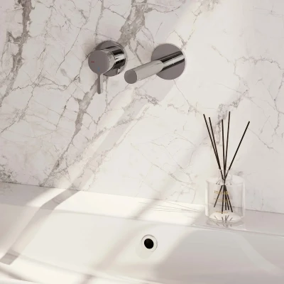 Afbeelding van BRAUER Chrome Edition inbouw wastafelmengkraan met rechte uitloop en rozetten model E2 chroom