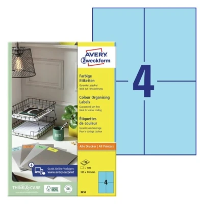 Afbeelding van Etiket Avery Zweckform 3457 105x148mm A6 blauw 400stuks