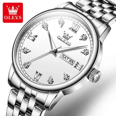 Afbeelding van HO 5525.z : Olevs basic zilverkleurig edelstaal horloge, witte wijzerplaat, weekdag &amp; datum