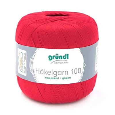 Afbeelding van Haakgaren 100 Gründl 100% katoen, filetgaren, haken, g 566 m, NS 2, dikte 10 (127 rood)