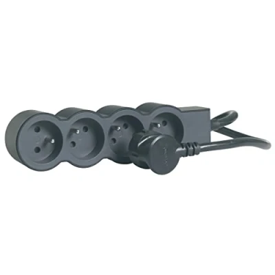 Afbeelding van LEGRAND Extra platte stekkerdoos 4 stopcontacten Met aarding kabel 1,5 m Zwart en donkergrijs
