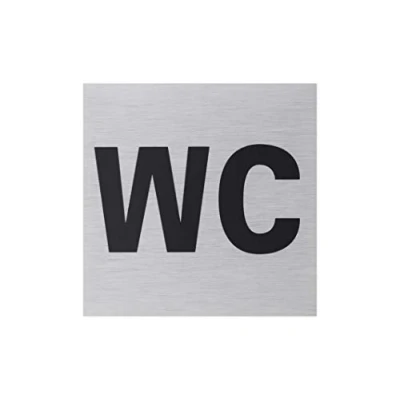 Afbeelding van Metafranc Plakbord &quot;WC&quot; 80 x mm van aluminium in moderne roestvrijstalen look zelfklevende achterkant / vertekening informatiebord commerciële etikettering 507140