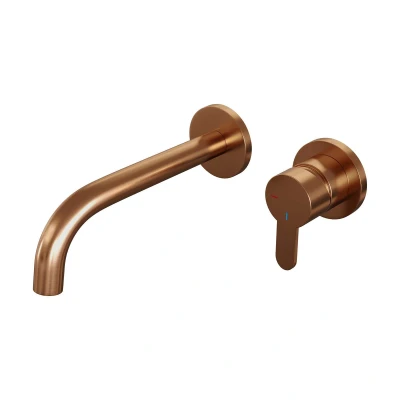 Afbeelding van Brauer Copper Edition Wastafelmengkraan inbouw gebogen uitloop links hendel plat smal model D 1 PVD geborsteld koper
