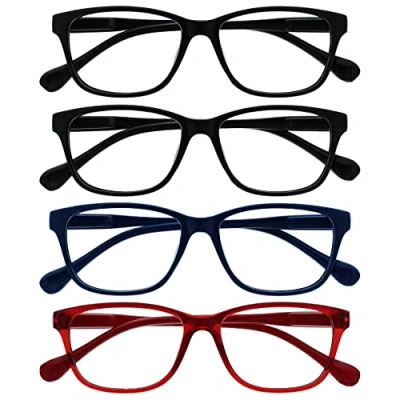 Afbeelding van De leesbril bedrijf zwart marineblauw rood licht leeswaarde 4 pack heren dames veerscharnieren RRRR27 113Z +3,50