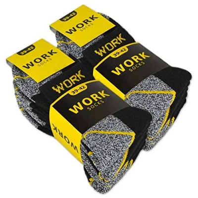 Afbeelding van 10 of 20 paar Werksokken Heren Katoen WORK (43 46, Zwart/gemêleerd grijs)
