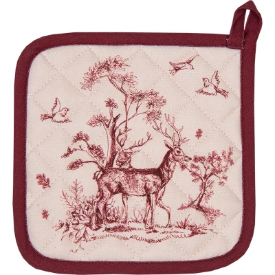 Afbeelding van Clayre &amp; Eef Pannenlap 20x20 cm Wit Roze Katoen Vierkant Rendier Afgiet