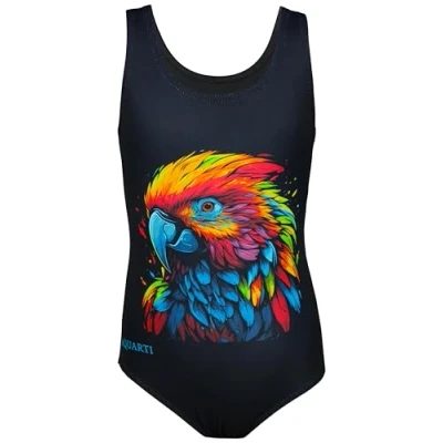 Afbeelding van Aquarti Meisjes Badpak met Racerback en Dolfijn Print, Papegaai/Zwart, 146