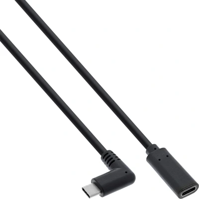 Afbeelding van Premium USB C haaks naar verlengkabel USB3.0 tot 20V/3A / zwart 2 meter