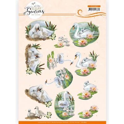 Afbeelding van 3D Cutting Sheet Amy Design Elegant Swans Family 10 stuks