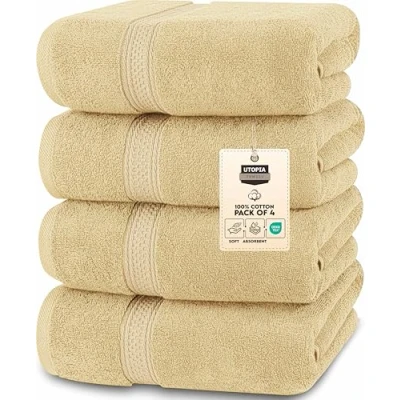 Afbeelding van Utopia Towels Badhanddoekenset, hoogwaardig, 600 g/m², 100% ringgesponnen katoen sneldrogend, zeer absorberend, voelt zacht aan, perfect voor dagelijks gebruik, verpakking van 4 stuks