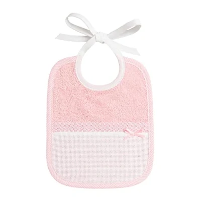 Afbeelding van FILET Slabbetje van badstof, om te borduren, met tas Aida stof, roze