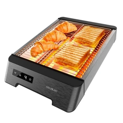 Afbeelding van Cecotec Horizontale broodrooster Plat 3 aanraakweerstanden NiceSlice Touch. 1000W, Alle soorten brood of Weens gebak, Kwartsverwarmingen, Roestvrijstalen afwerking, 6 toaststanden